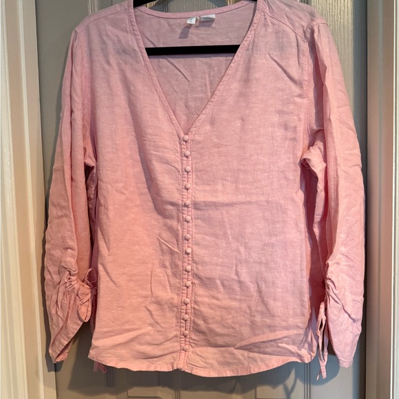 Cynthia Rowley peach ruched 3/4 sleeve blouse - Picture 1 of 3